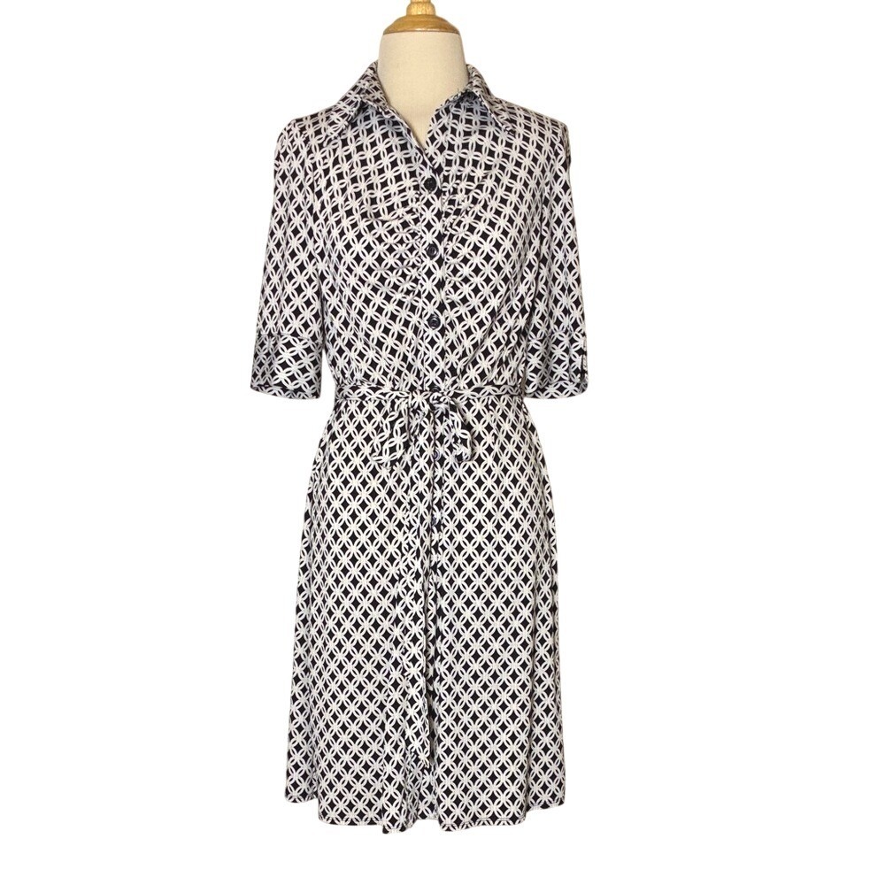 Laundry by Shelli Segal NWOT Small Geometric Print Shirt Dress Old‎ Money Office